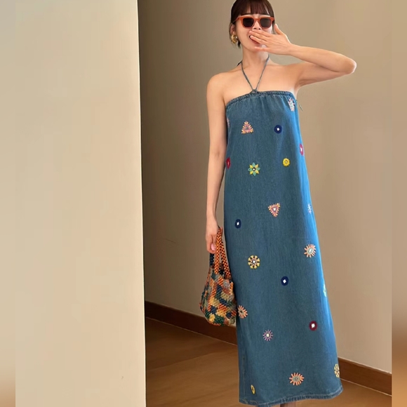 NWT Embroidered MIDI Denim Dress - 3798/002 - Picture 8 of 16